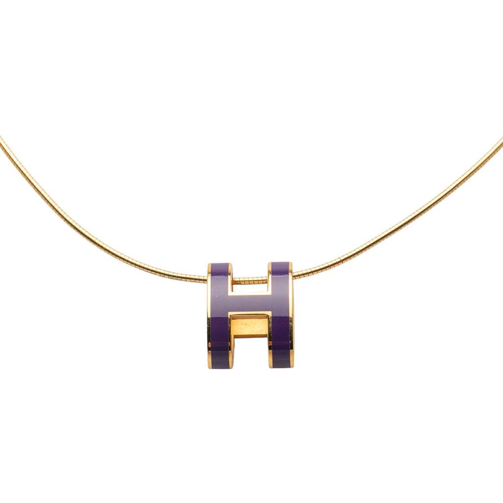 Hermès Gold Plated Enamel Pop H Pendant Necklace