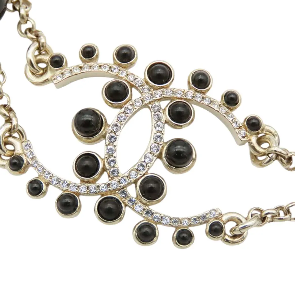 Chanel Gold Plated CC Faux Pearl Rhinestones Bracelet Gold Metal Very good - Back View