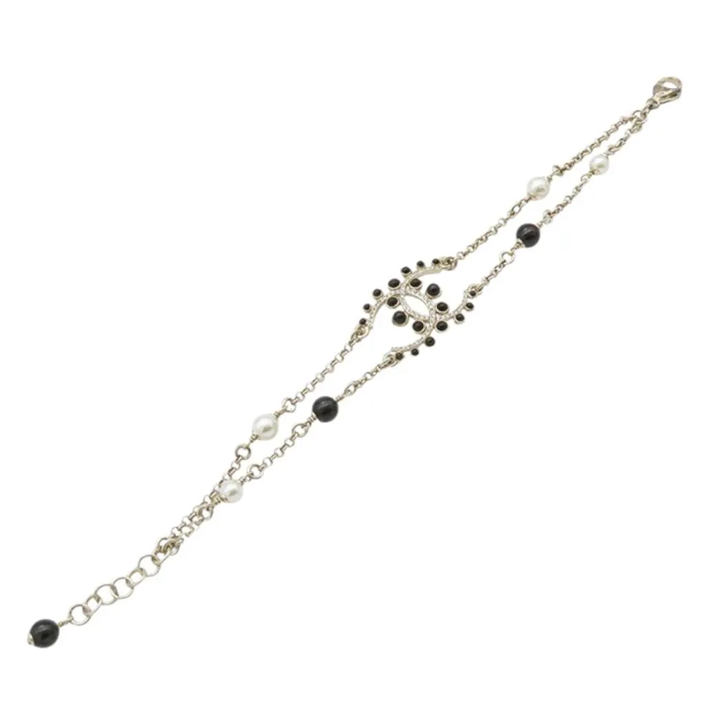 Chanel Gold Plated CC Faux Pearl Rhinestones Bracelet Gold Metal Very good - Box View