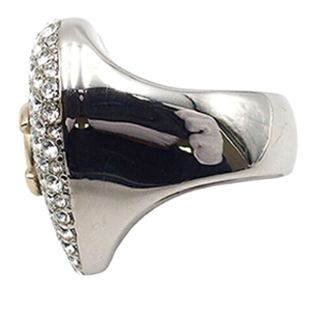 Chanel Silver Plated Crystal CC Heart Ring - 2