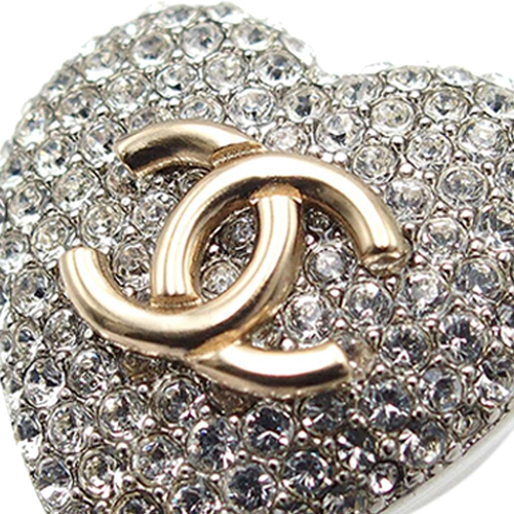 Chanel Silver Plated Crystal CC Heart Ring - 4