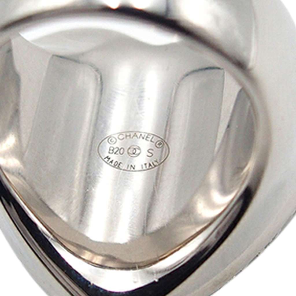 Chanel Silver Plated Crystal CC Heart Ring - 5