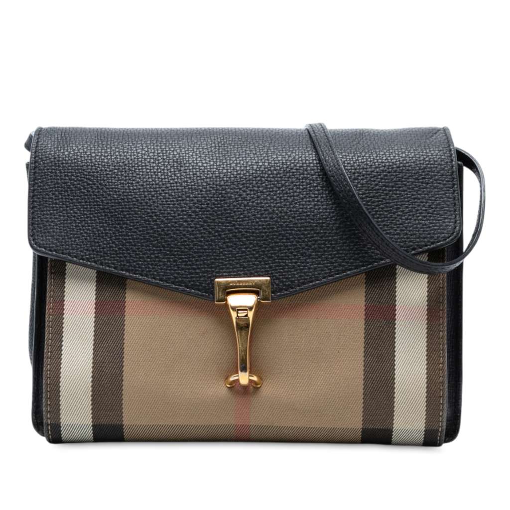 Burberry Small Leather and House Check Canvas Derby Macken Crossbody