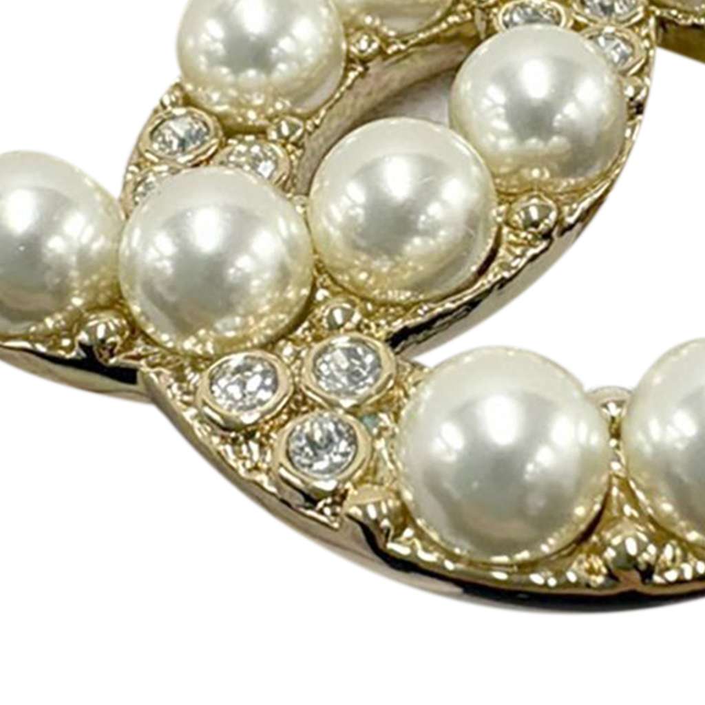 Chanel Gold Plated CC Faux Pearl Rhinestone Brooch - 4