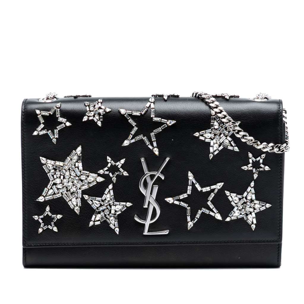 Saint Laurent Medium Smooth Calfskin Crystal Star Monogram Kate Crossbody