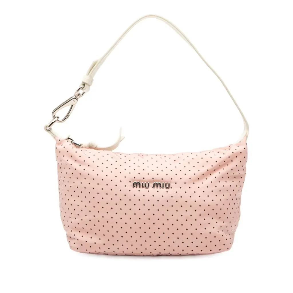 Miu Miu Nylon Polka Dot Shoulder Bag Pink Good - Front View