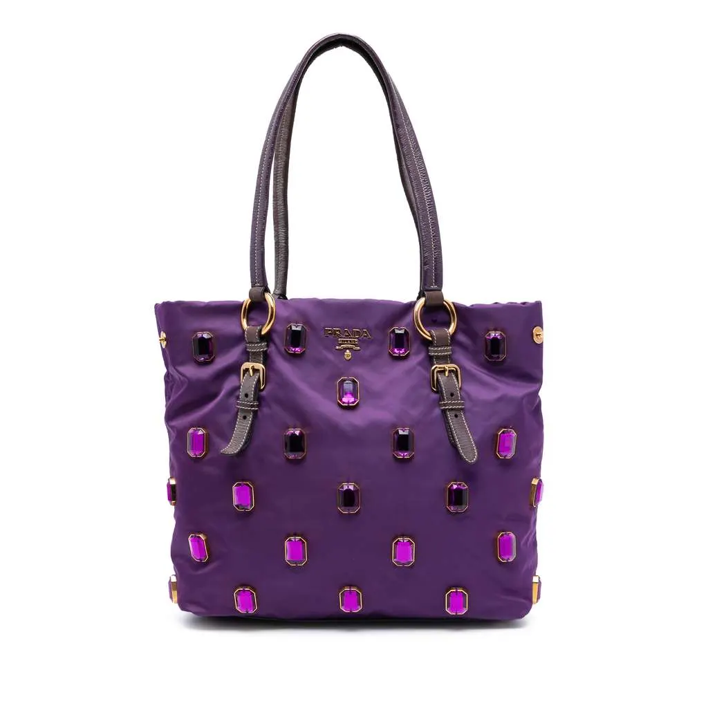 Prada Tessuto Pietre Jeweled Tote Purple Good - Front View