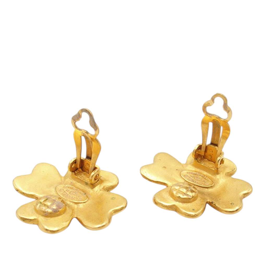 Chanel CC Gold Plated Clover Clip On Earrings - 3