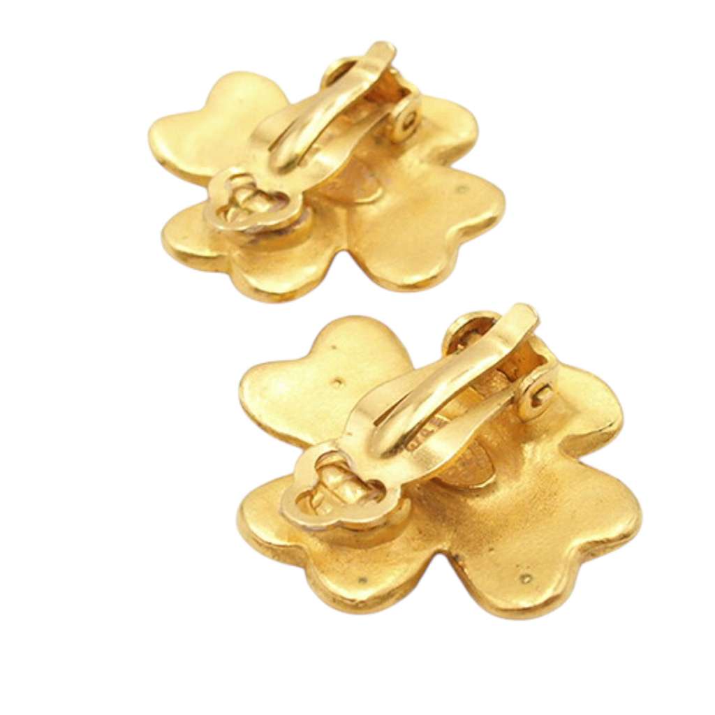 Chanel CC Gold Plated Clover Clip On Earrings - 4