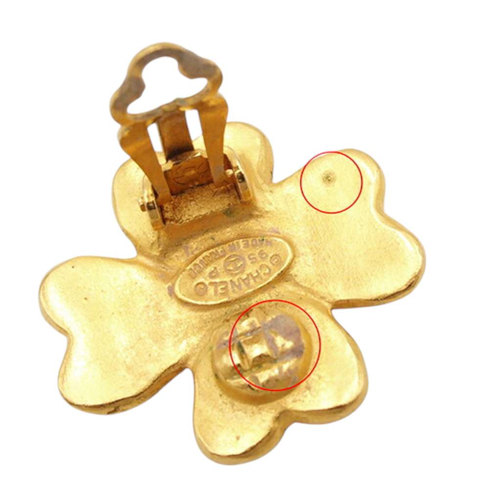 Chanel CC Gold Plated Clover Clip On Earrings - 5