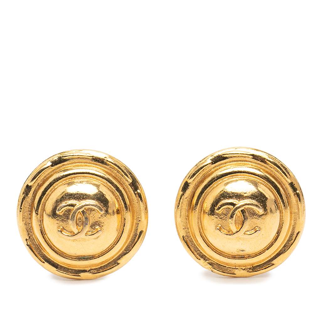 Chanel Gold Plated CC Round Clip on Earrings
