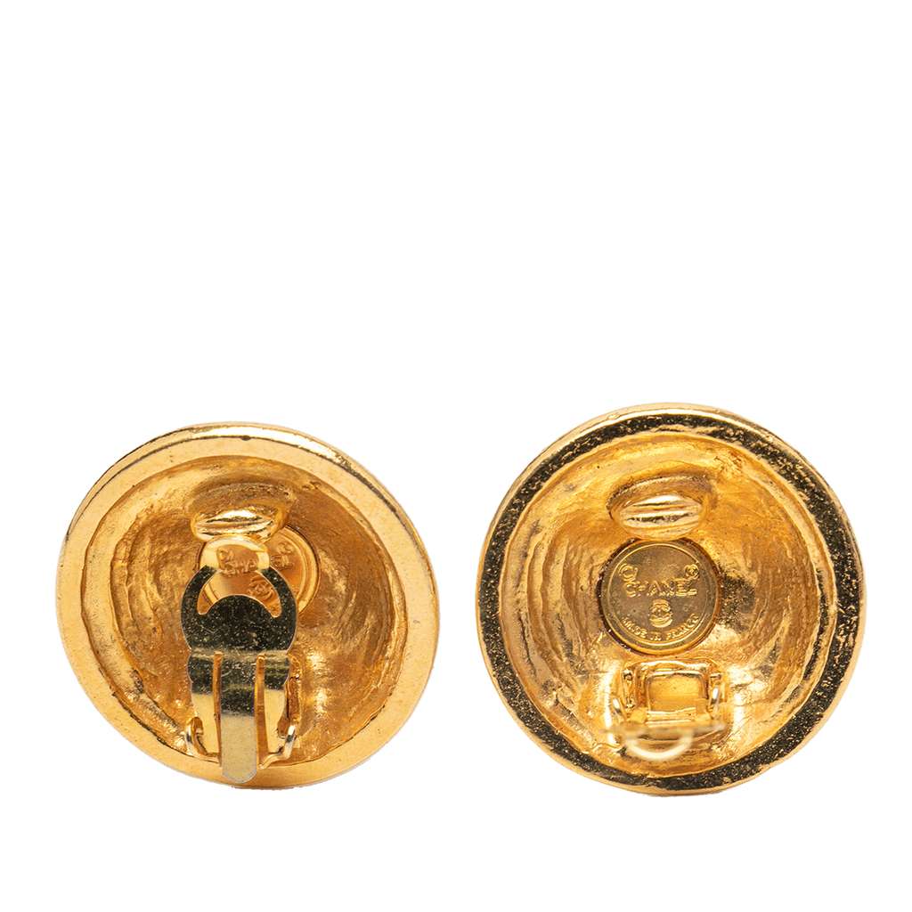 Chanel Gold Plated CC Round Clip on Earrings - 2
