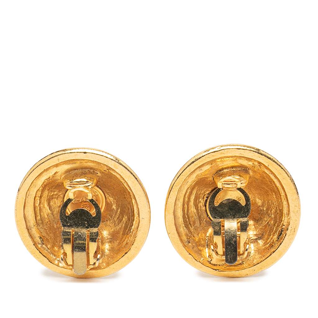 Chanel Gold Plated CC Round Clip on Earrings - 3