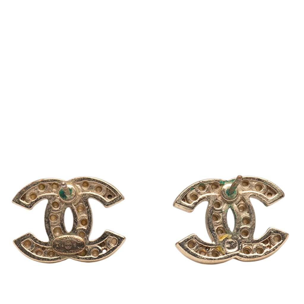 Chanel CC Gold Plated Faux Pearl Push Back Earrings - 2