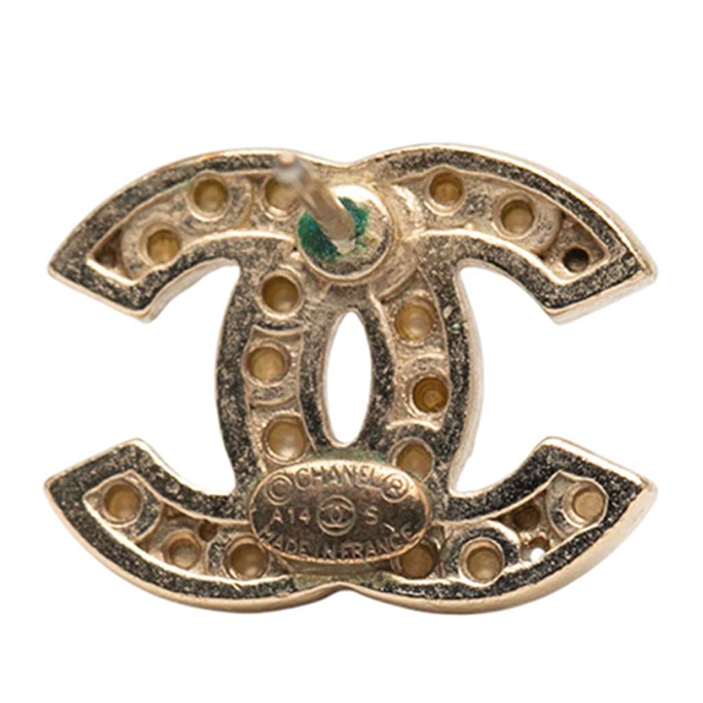 Chanel CC Gold Plated Faux Pearl Push Back Earrings - 3