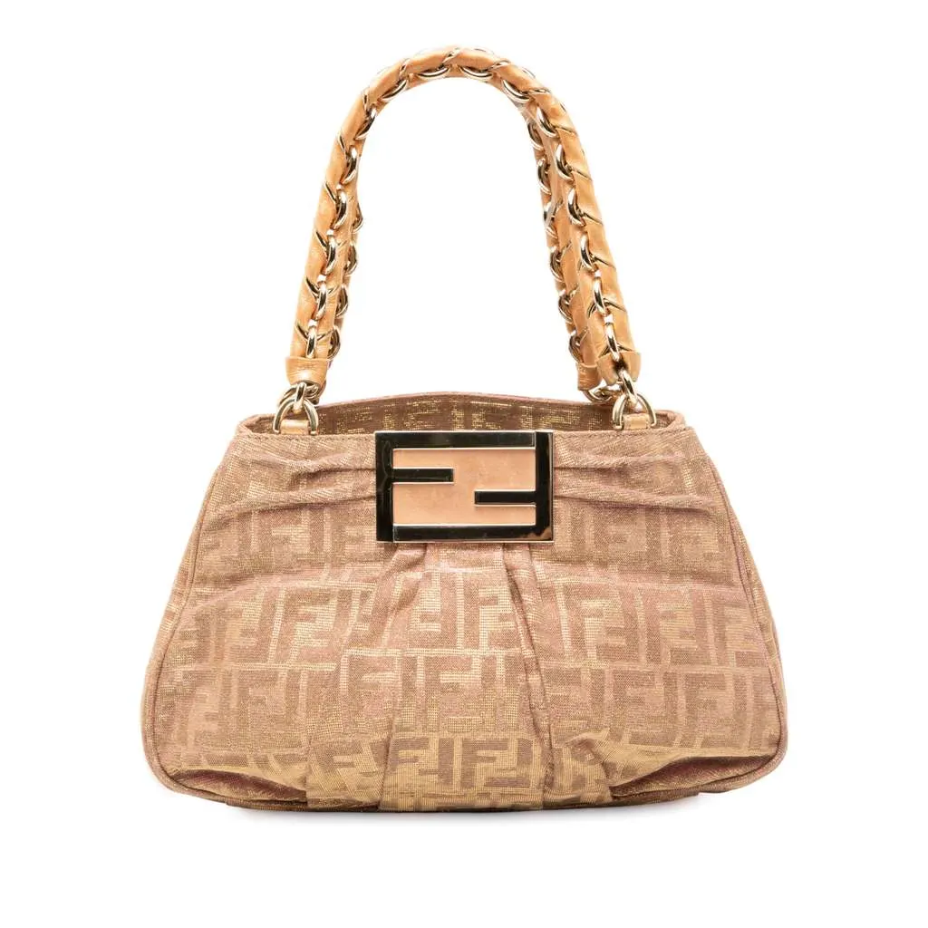 Fendi Small Zucca Metallic Lurex Mia Chain Tote Brown Polyester Good - Front View