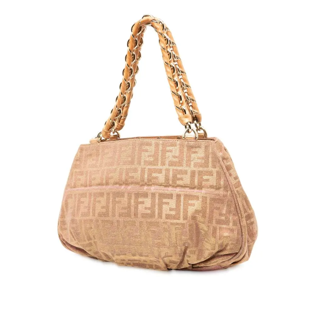 Fendi Small Zucca Metallic Lurex Mia Chain Tote Brown Polyester Good - Back View