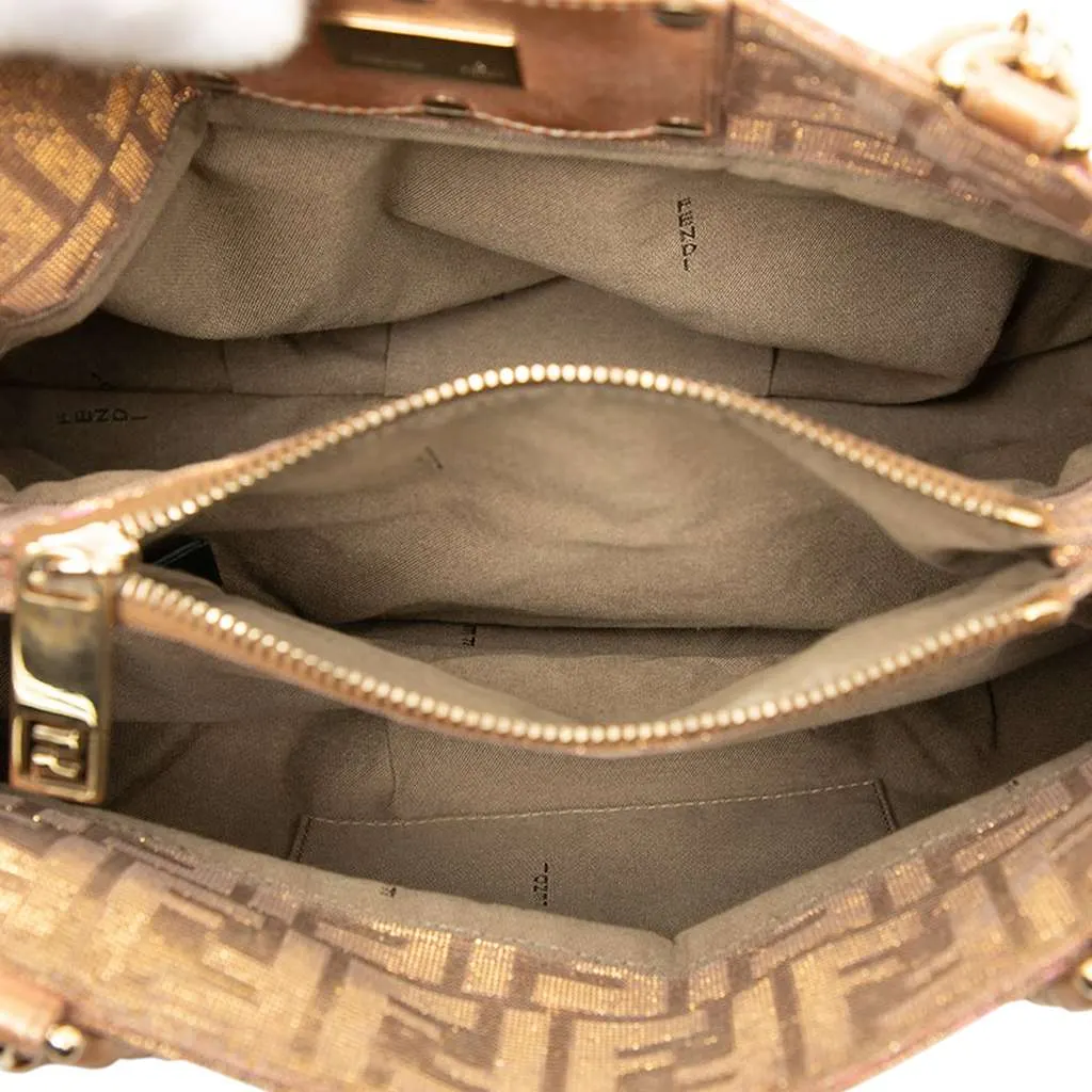 Fendi Small Zucca Metallic Lurex Mia Chain Tote Brown Polyester Good - Model View