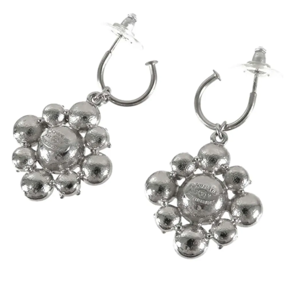 Chanel CC Silver Plated Crystal Dangle Earrings Silver Metal Good - Back View