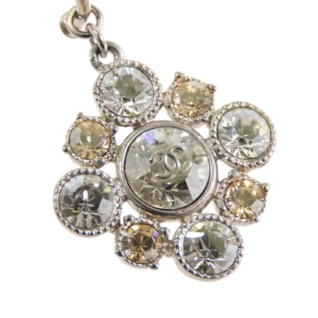 Chanel CC Silver Plated Crystal Dangle Earrings Silver Metal Good - Inside View