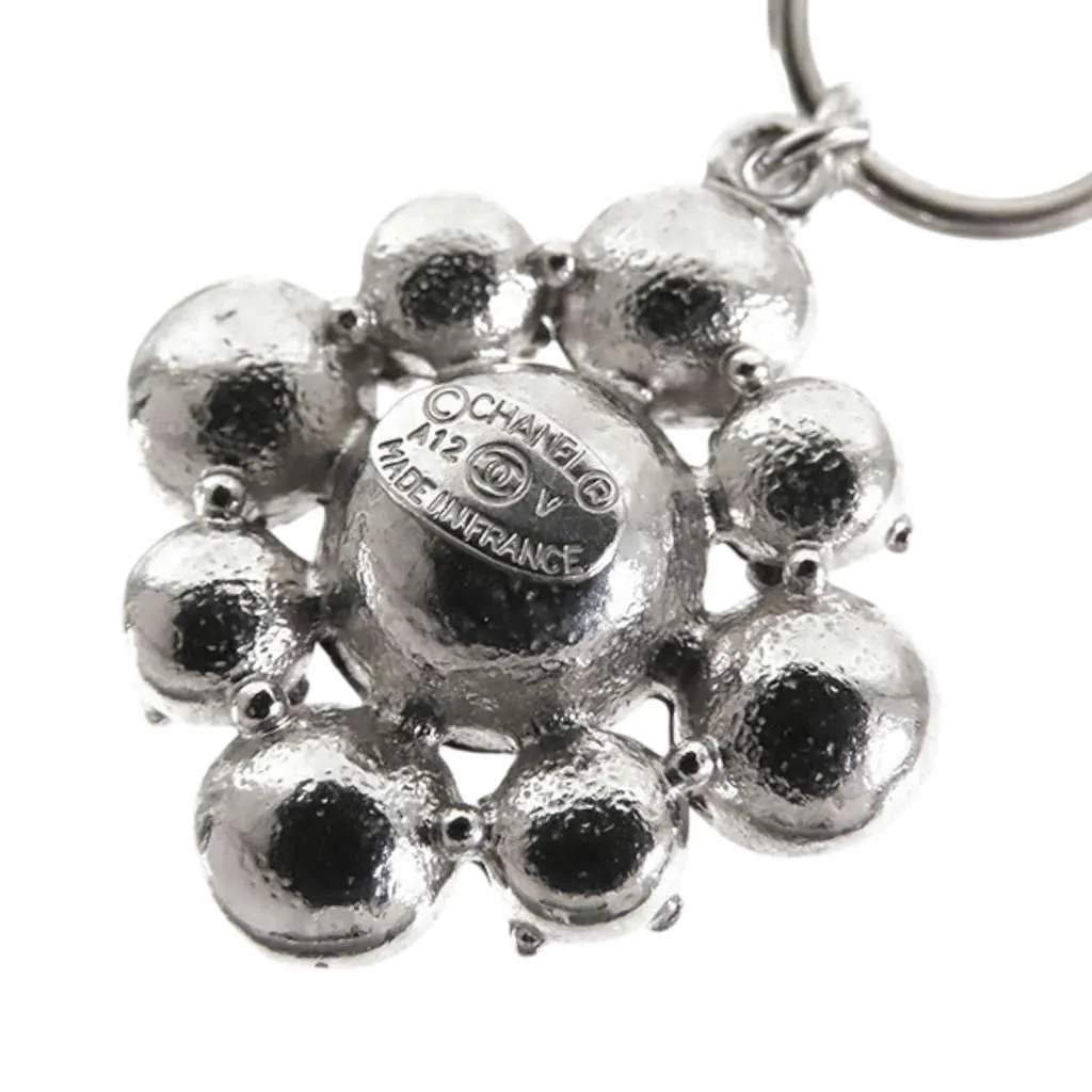 Chanel CC Silver Plated Crystal Dangle Earrings Silver Metal Good - Model View
