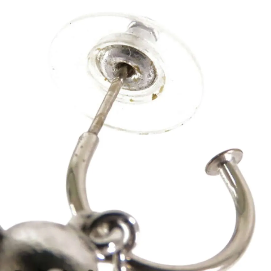 Chanel CC Silver Plated Crystal Dangle Earrings Silver Metal Good - Box View