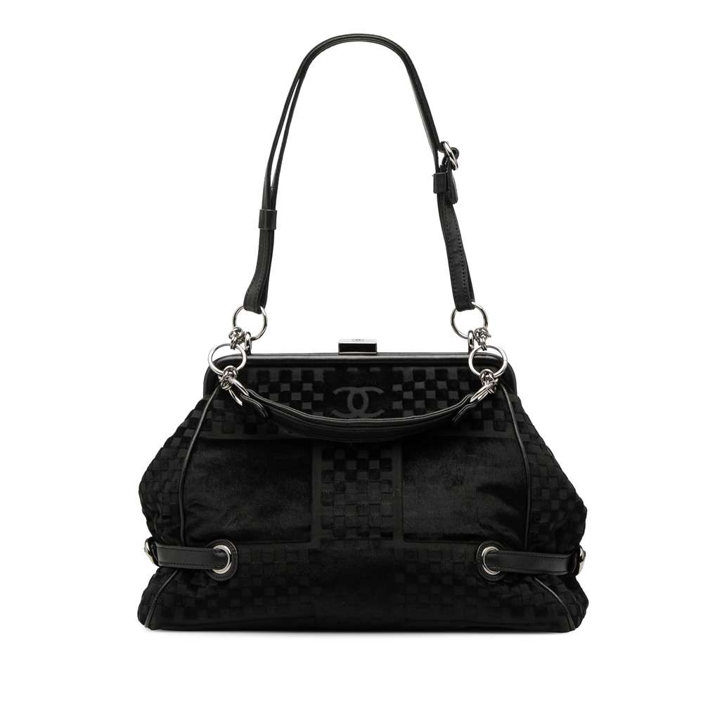 Chanel CC Check Embossed Velvet Belted Side Frame Bag