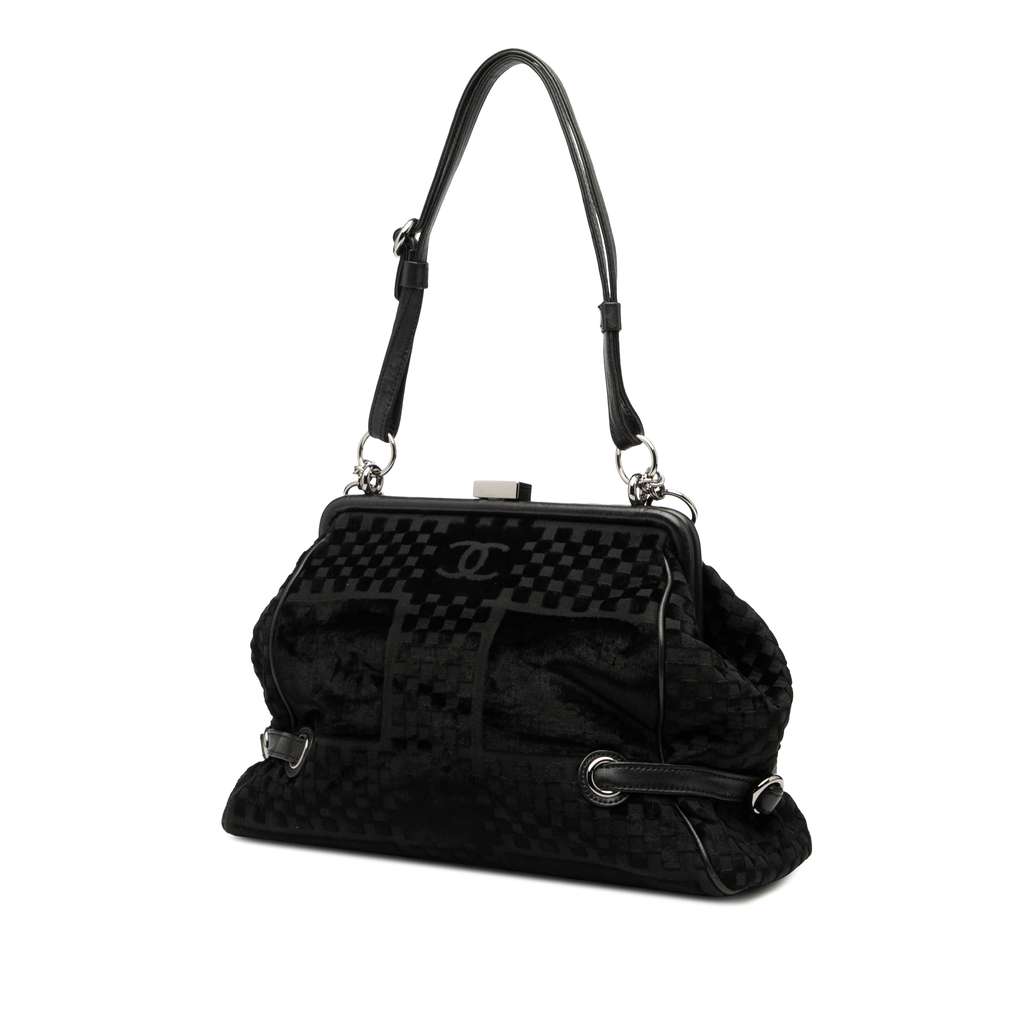 Chanel CC Check Embossed Velvet Belted Side Frame Bag - 2