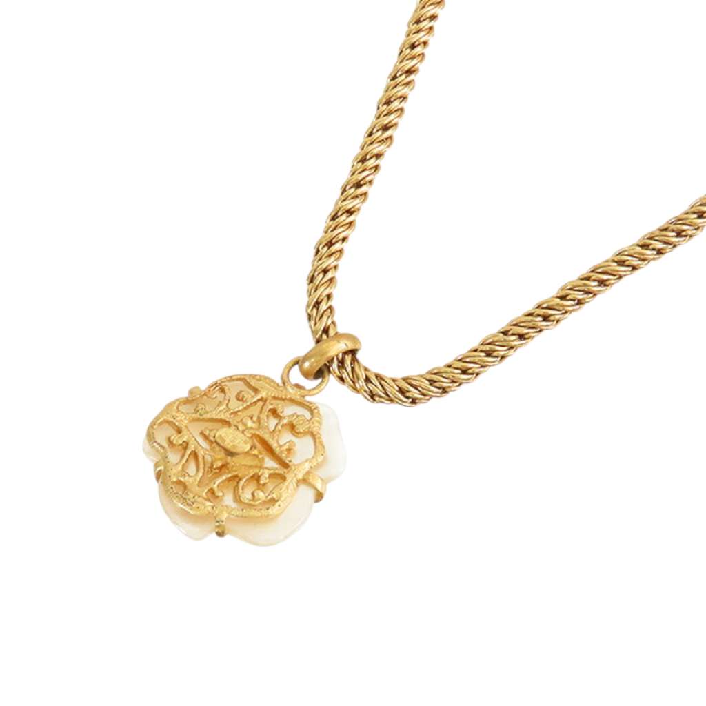 Chanel Gold Plated Mother of Pearl Camellia Pendant Necklace - 3