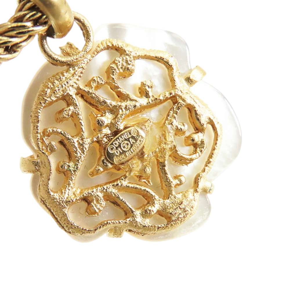 Chanel Gold Plated Mother of Pearl Camellia Pendant Necklace - 4