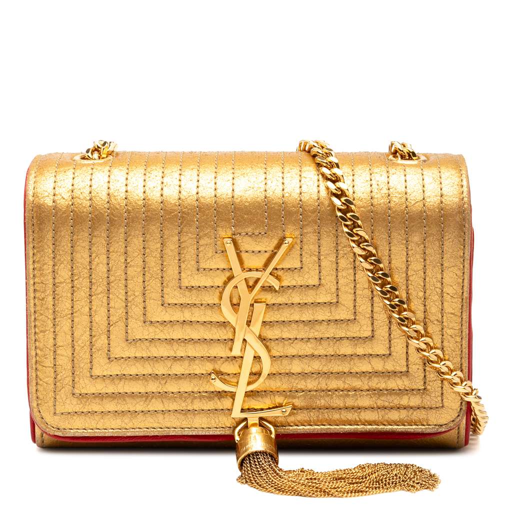 Saint Laurent Small Metallic Quilted Calfskin Monogram Kate Tassel Crossbody