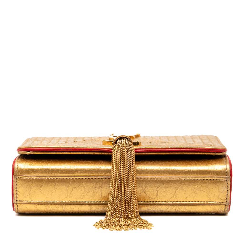 Saint Laurent Small Metallic Quilted Calfskin Monogram Kate Tassel Crossbody - 3