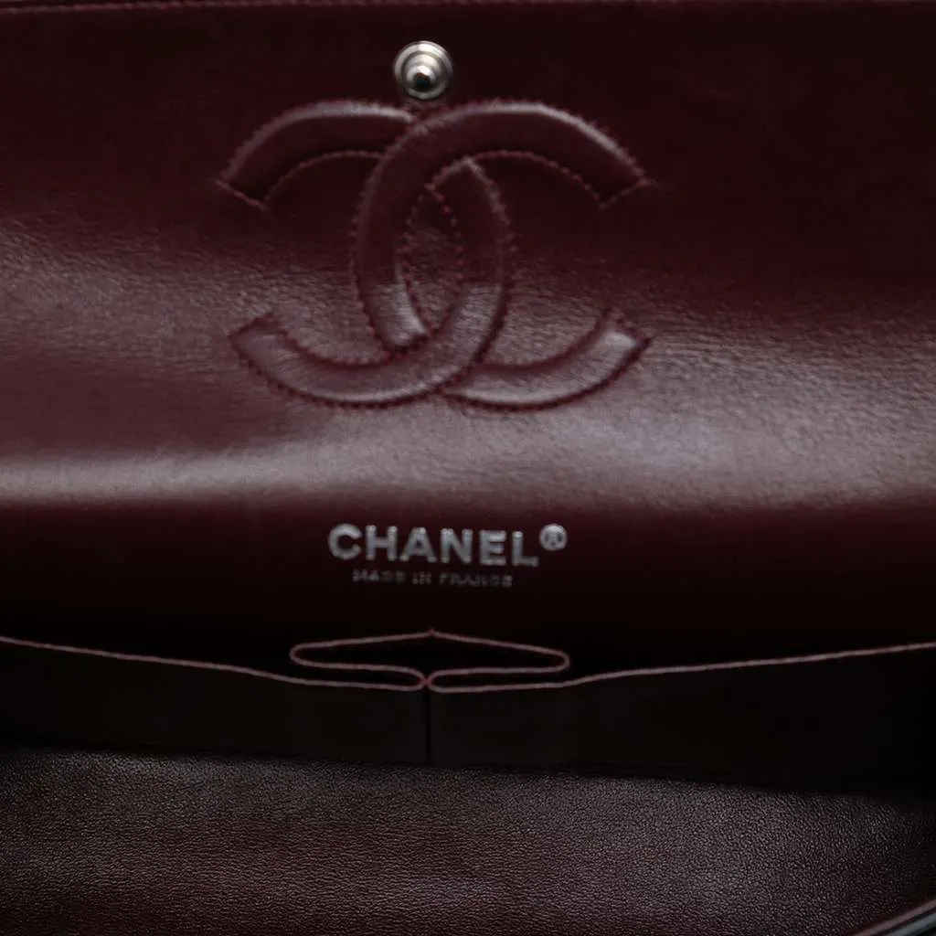 Chanel Medium Classic Lambskin Double Flap Black Leather Good - Model View