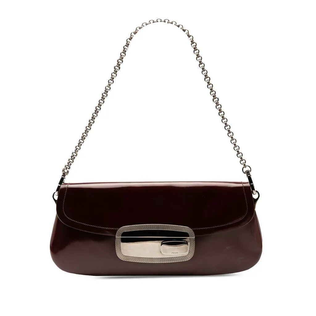 Prada Spazzolato Mirror Chain Flap Red Leather Good - Front View