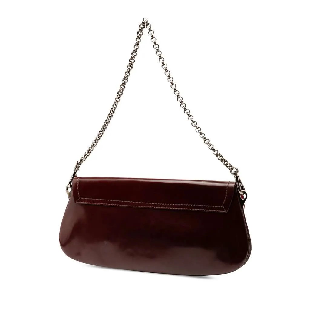 Prada Spazzolato Mirror Chain Flap Red Leather Good - Back View