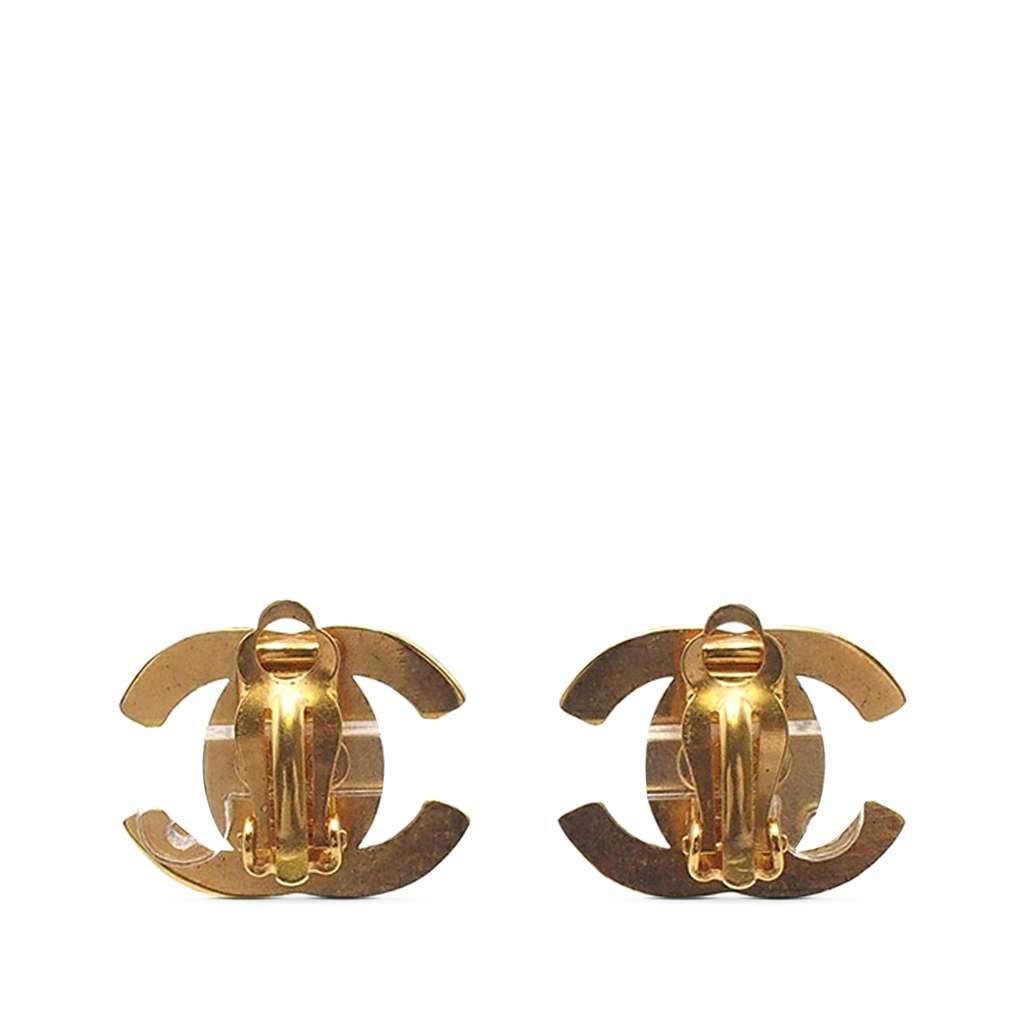 Chanel Gold Plated CC Turn Lock Clip on Earrings - 2