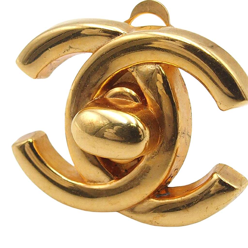 Chanel Gold Plated CC Turn Lock Clip on Earrings - 4
