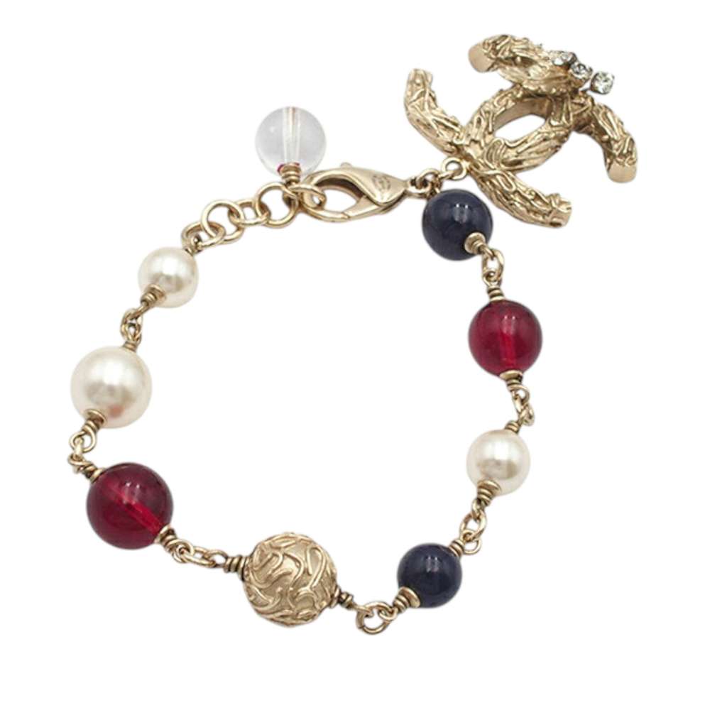 Chanel CC Gold Plated Faux Pearl Beaded Bracelet