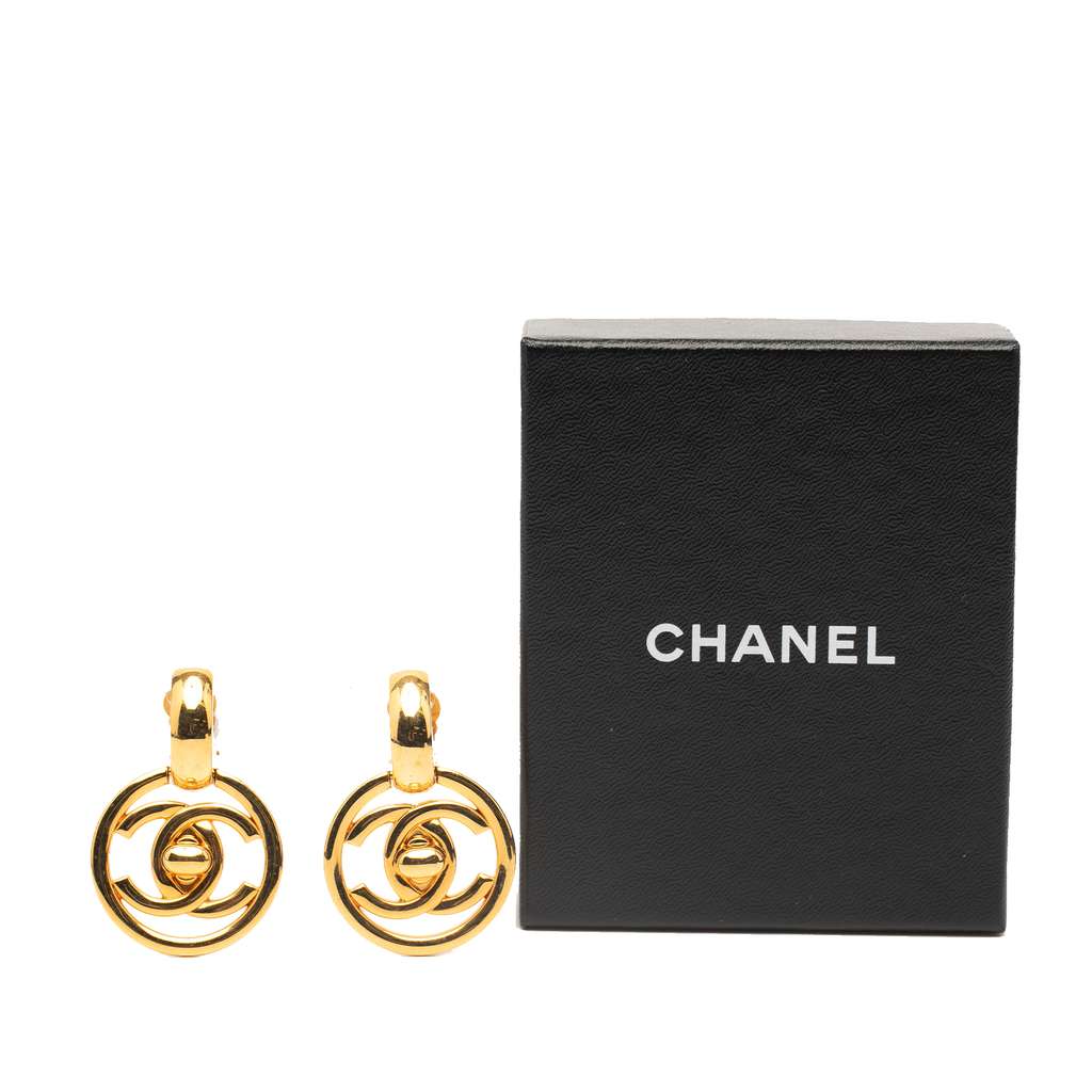 Chanel Gold Plated CC Turnlock Swing Clip on Earrings - 4