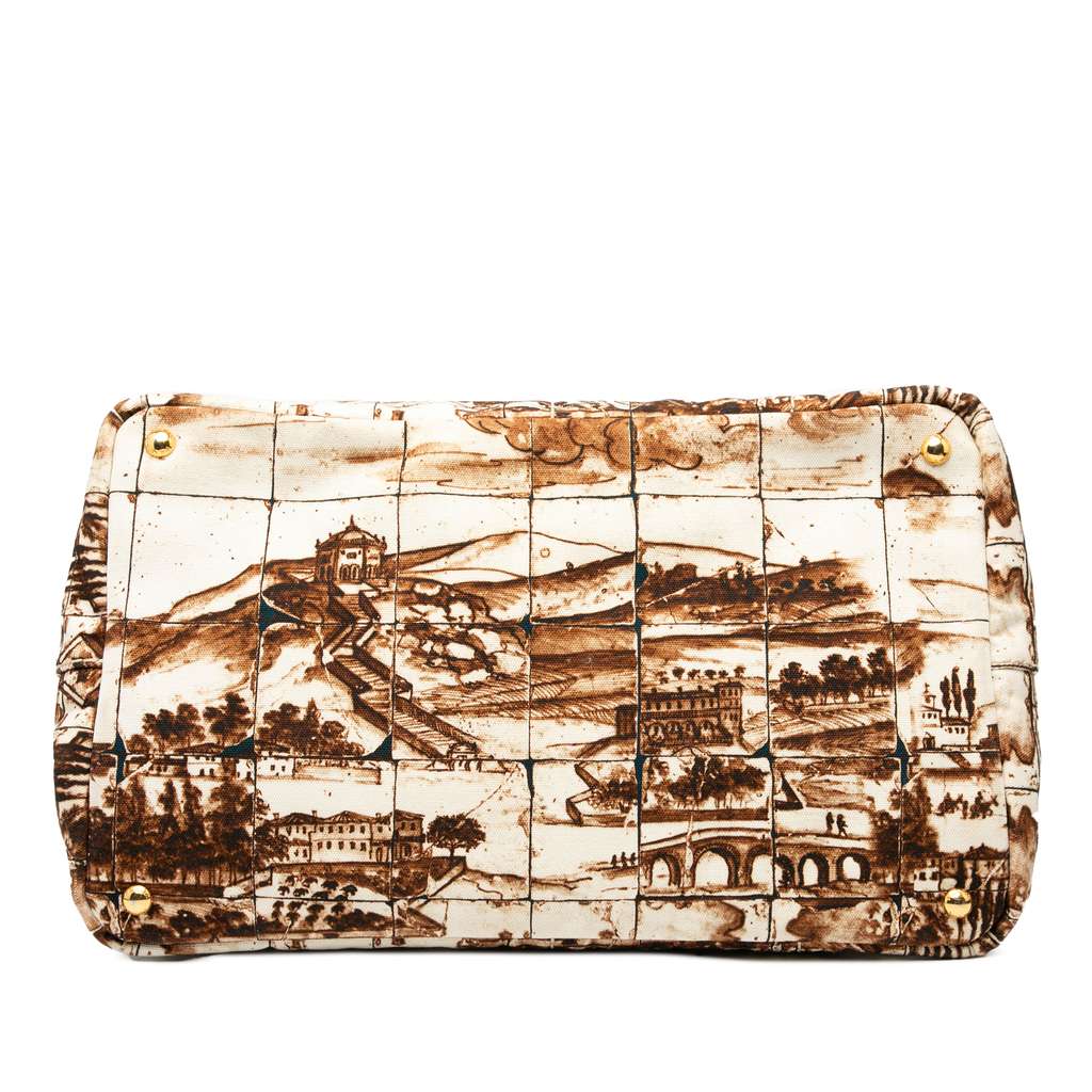 Prada Large Canvas Canapa Azulejos Satchel - 3