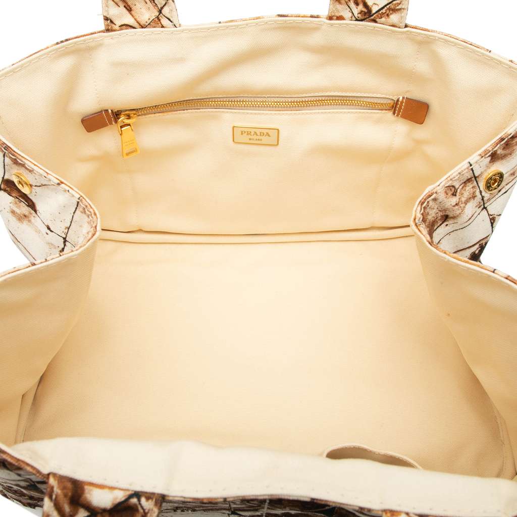 Prada Large Canvas Canapa Azulejos Satchel - 4
