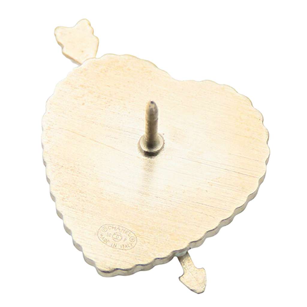 Chanel Gold Plated Enamel Faux Pearl Coco Heart and Arrow Brooch - 4