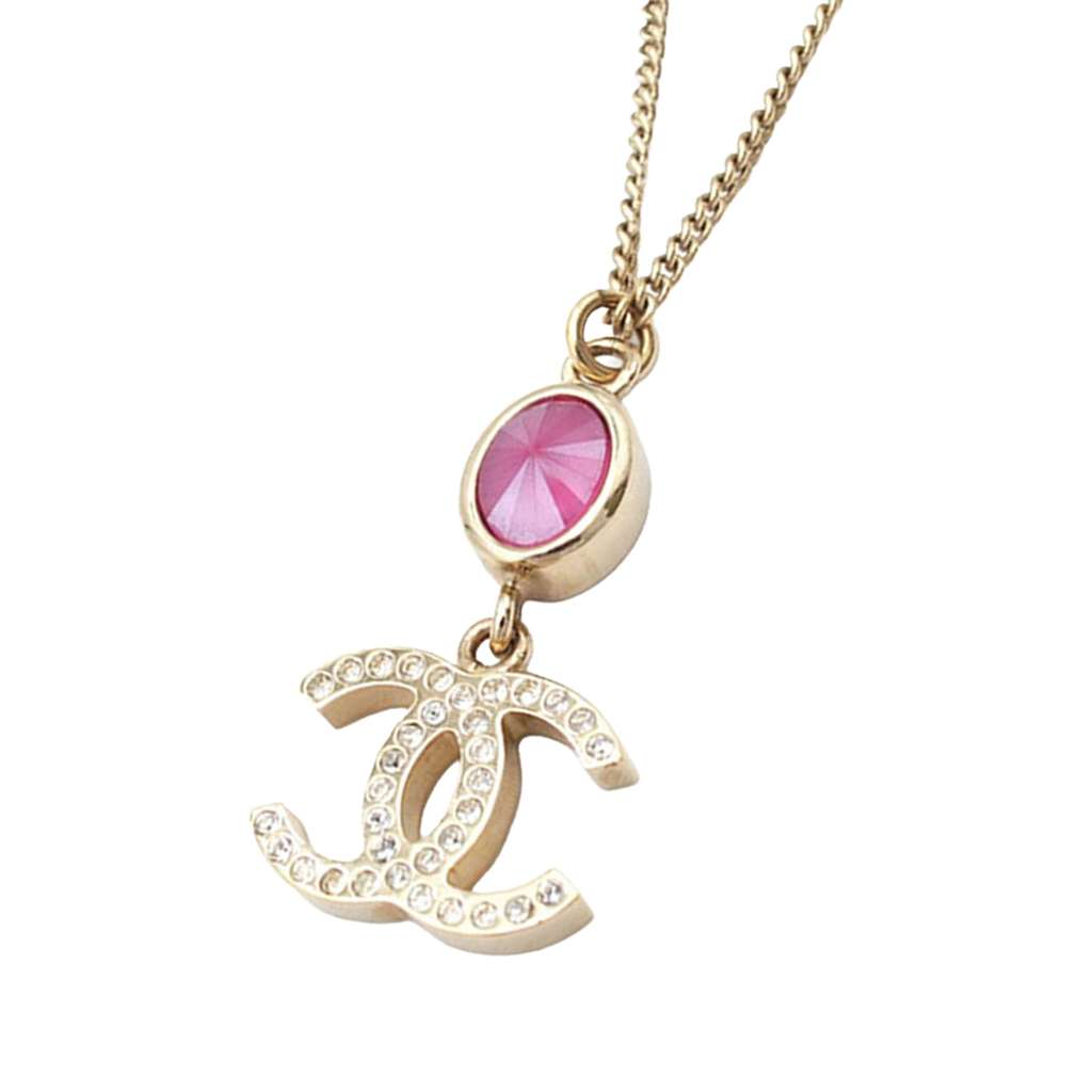 Chanel CC Gold Plated Rhinestone Pendant Necklace - 2