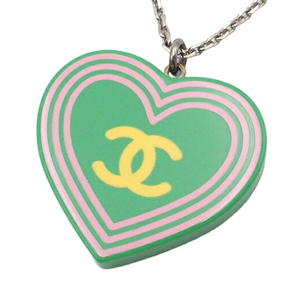 Chanel Silver Plated CC Resin Heart Pendant Necklace - 2