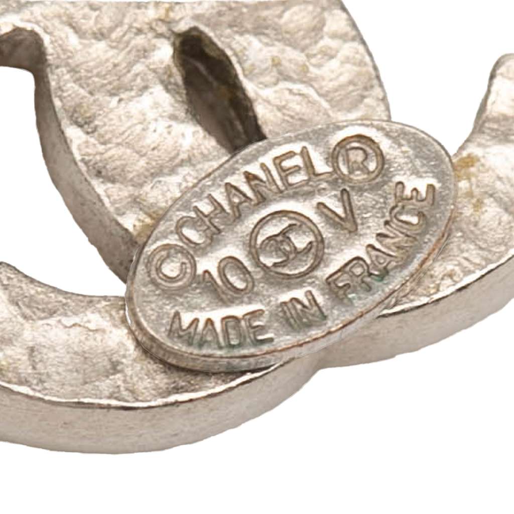 Chanel Silver Plated CC Rhinestone Bullet Back Earrings - 3