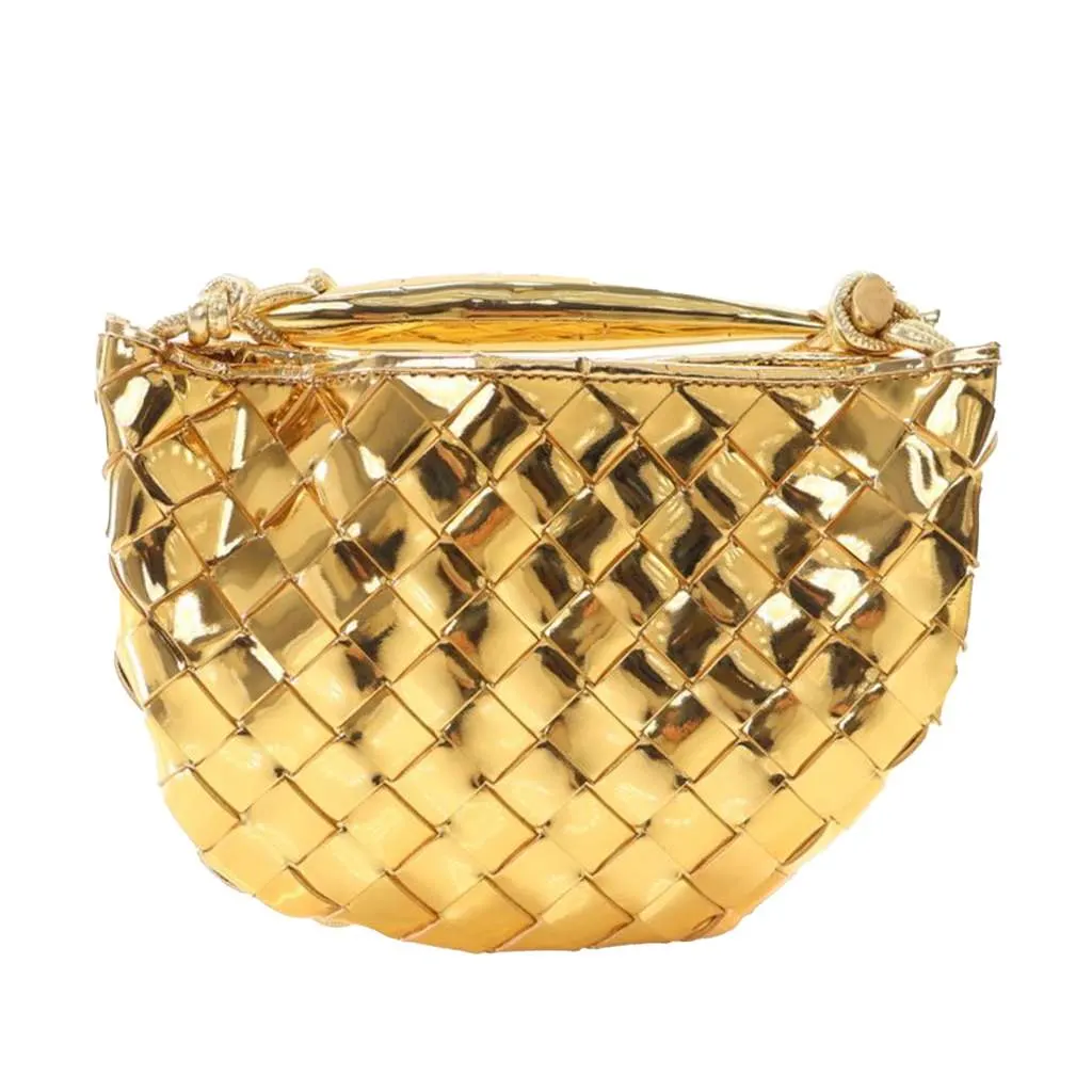 Bottega Veneta Baby Metallic Lambskin Intrecciato Sardine Gold Leather Good - Front View