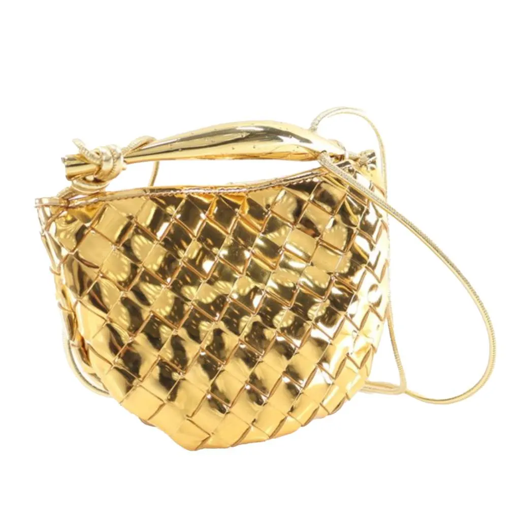 Bottega Veneta Baby Metallic Lambskin Intrecciato Sardine Gold Leather Good - Back View