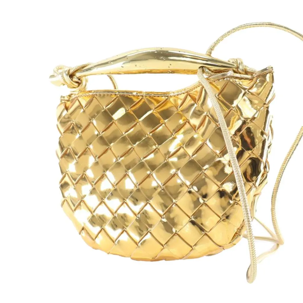 Bottega Veneta Baby Metallic Lambskin Intrecciato Sardine Gold Leather Good - Inside View