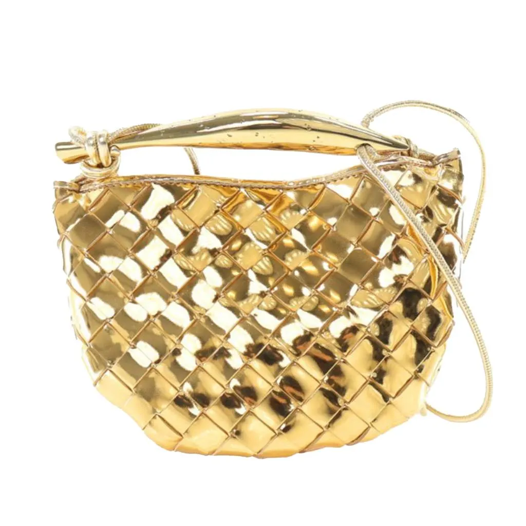 Bottega Veneta Baby Metallic Lambskin Intrecciato Sardine Gold Leather Good - Model View