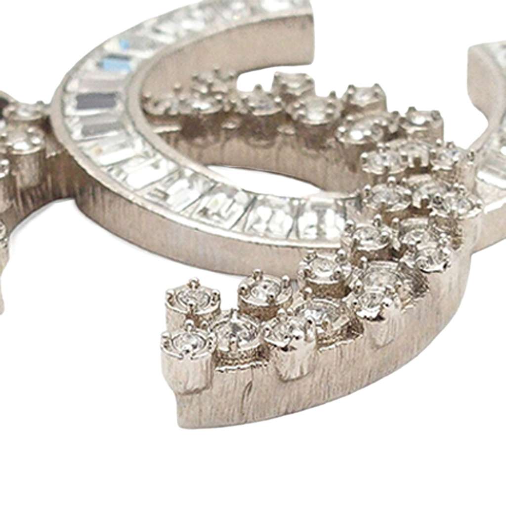 Chanel CC Silver Plated Rhinestones Pendant Necklace - 3